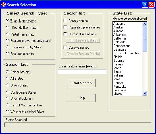 search selection screen